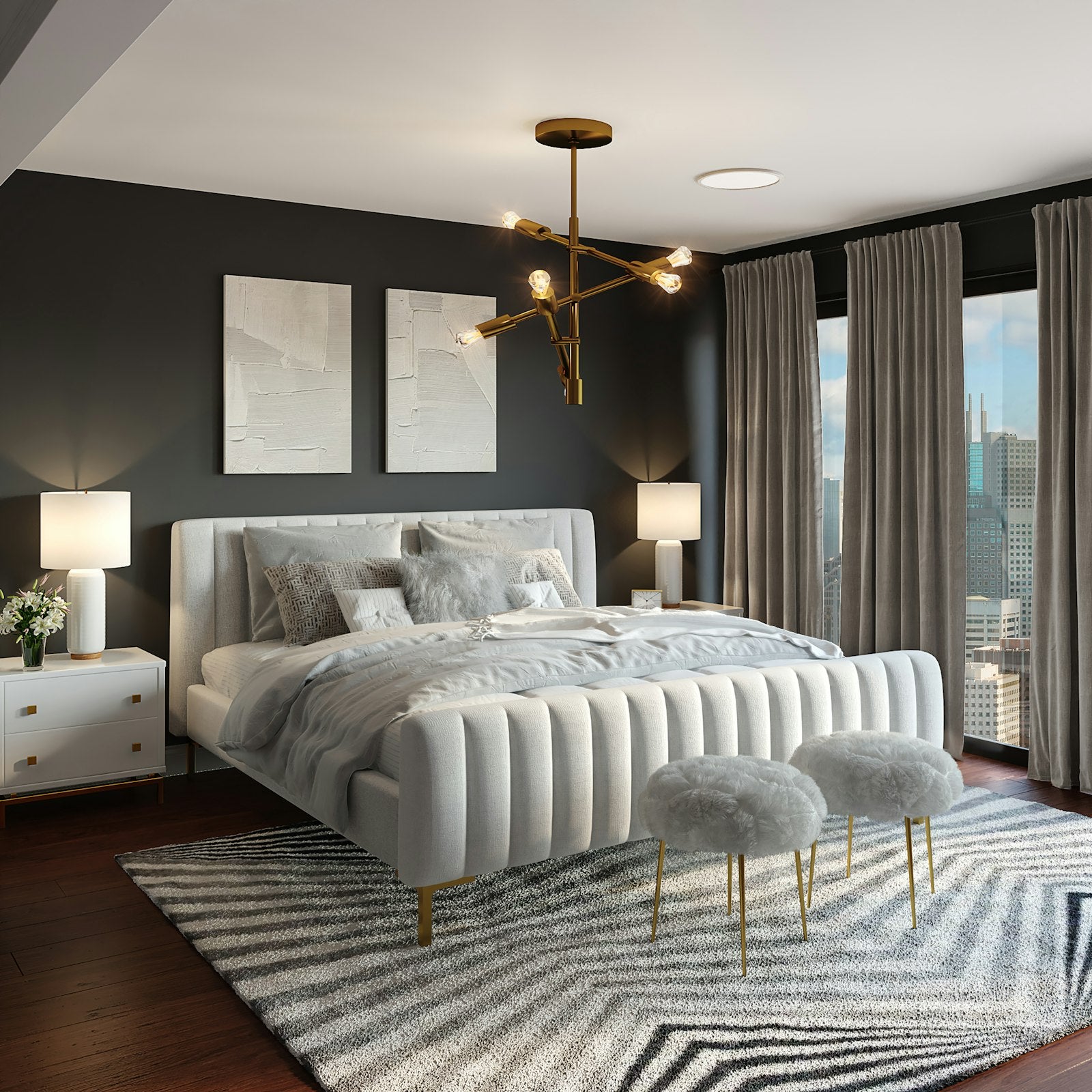 Rideaux décoratifs habillant un intérieur élégant comme une œuvre textile