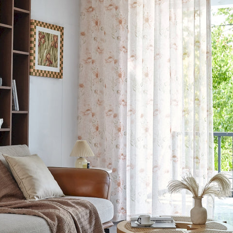 158 AMARO Sheer Curtain, Linen Fiber Fabric, Watercolor Style Peony Print €84.50