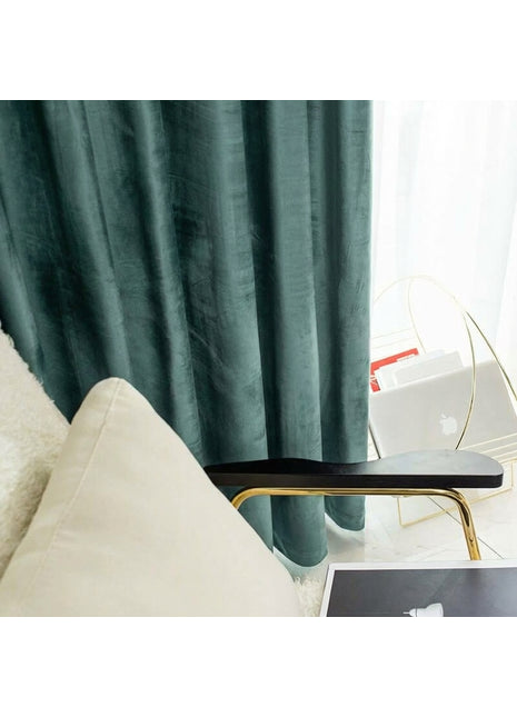 Rideau Occultant Velours Vert Paon Chambre