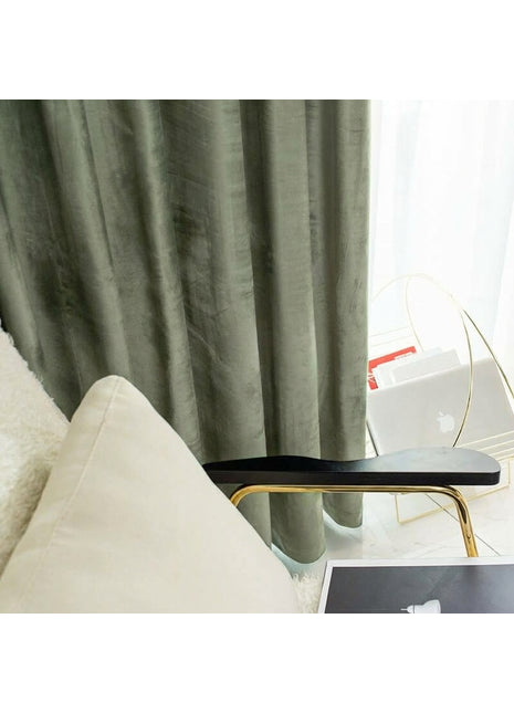 Rideau Occultant Velours Vert Sauge Salon