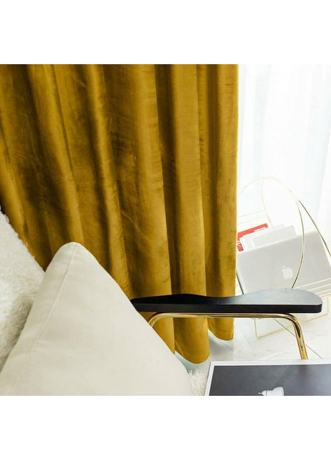 Rideau Occultant Velours Jaune Moutarde Salon