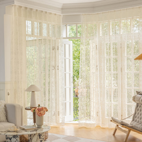 200 Sama Sheer Curtains, Cotton Embroidery, Floral Pattern Wrapping a Trellis €92.00