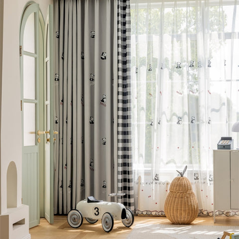 26 Panda Children's Curtain, Chessboard Patterns and Embroidery €125.00