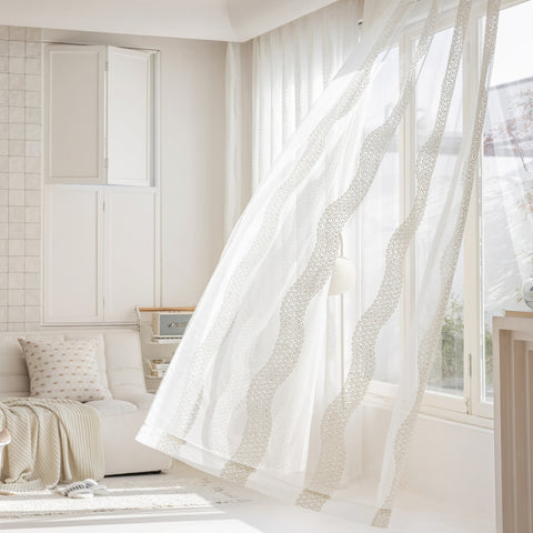 194 OUREA Sheer Curtain, Embroidered Fabric, Curved Mosaic Patterns €84.00