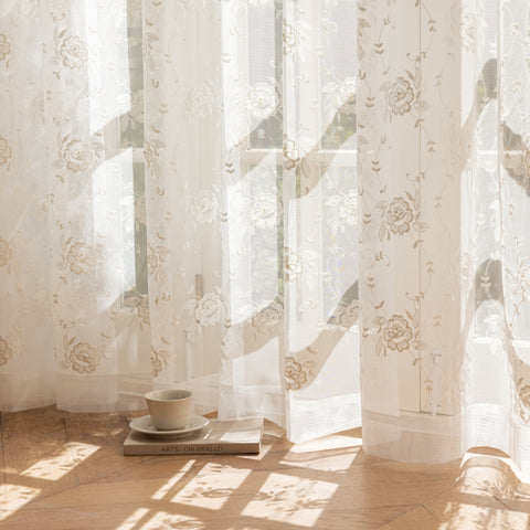 173 ESMERA Custom Sheer, White Tulle Embroidered with Flowers and Pearls €122.00