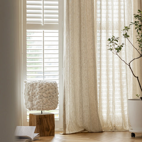182 LUKAS Sheer Curtain, Linen Effect with Vertical Stripes, Natural Khaki €101.00