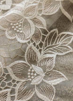 a close up of a lace with flowers on it