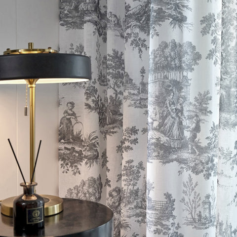 193 NOLAN Custom Sheer, Linen Fiber Fabric, Gray Toile de Jouy Pattern €84.50