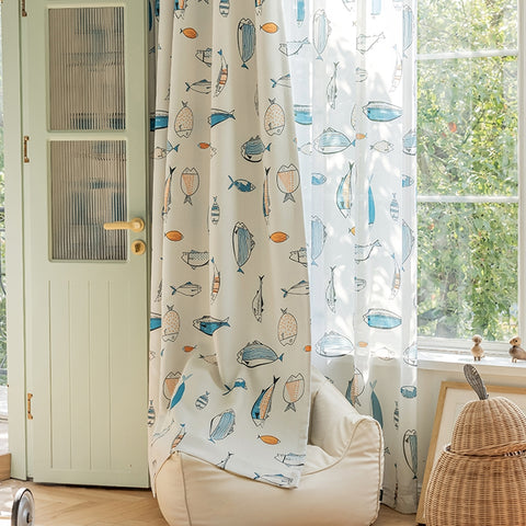 149 Oceanic Curtains, Blackout Chenille Fabric, School of Marine Fish Pattern €78.50