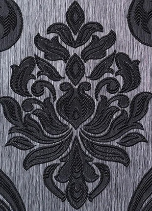 a black and silver wallpaper with a floral design