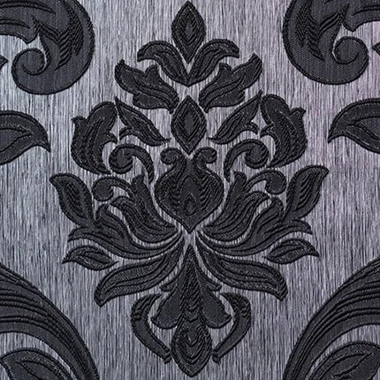 a black and silver wallpaper with a floral design