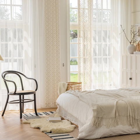 160 Custom Anissa Sheer Curtain, Beige Embroidery, Scale and Snowflake Patterns €49.00