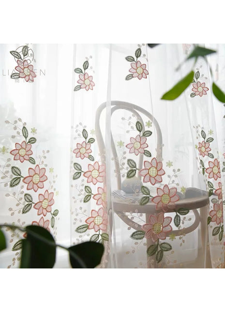 Voilage Fleurs Rose Decoration