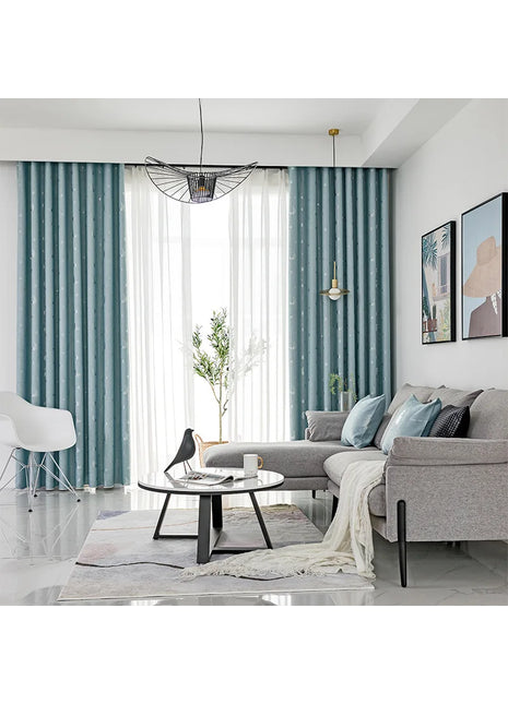 Rideau Cyan Motifs Argenté