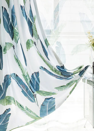Rideau Leger Blanc Motifs Bleu Vert