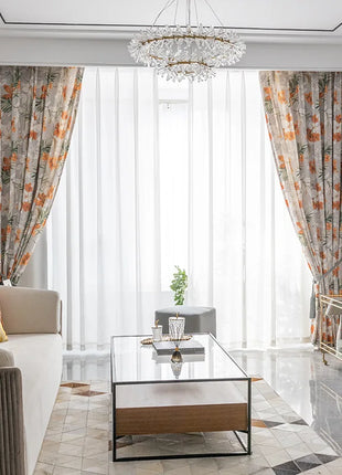 Rideau Gris Motifs Fleurs Orange