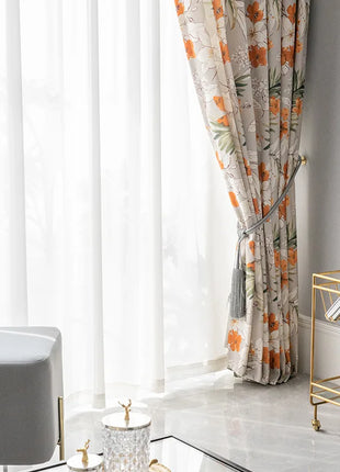 Rideau Gris Motifs Fleurs Orange