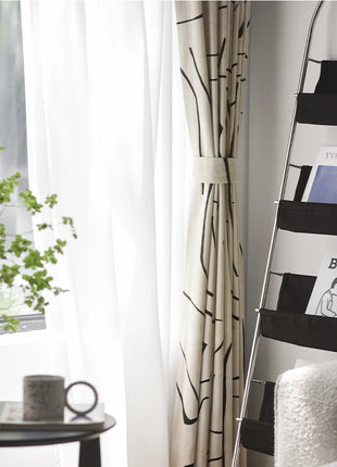 Rideau Blanc Motifs Noir Velours