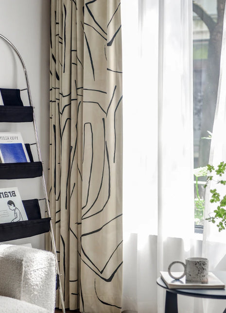 Rideau Blanc Motifs Noir Velours