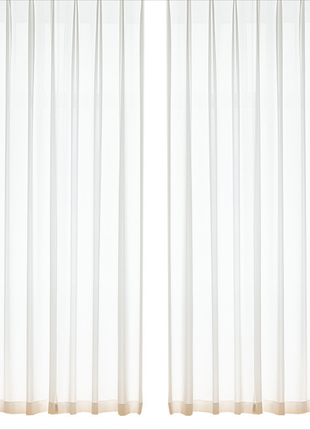 a pair of white curtains hanging side by side, with no text or other objects present.