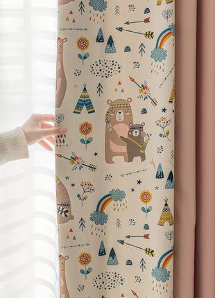 a child's hand reaching out from behind a curtain