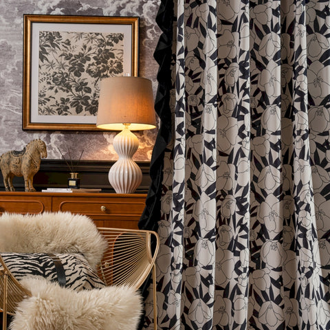 127 BLOSSOM Curtains, Rhine Flowers Cretonne Fabric, Blackout Velvet Curtains €87.50