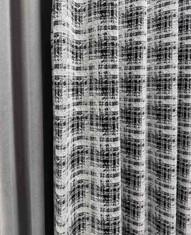 Rideau occultant noir et blanc jacquard tweed style Chanel