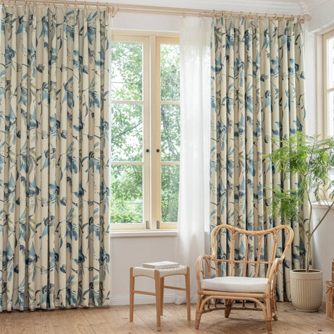 125 YURK Curtain, Custom Curtain, Blackout and Insulating Curtain, Printed Fabric, Ink Floral Pattern €47.00