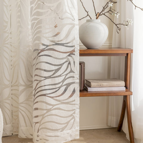 192 MOHEA Sheer Curtain, White Burnout Fabric, Abstract Tree Leaves Pattern €150.50