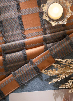 a close up of a window curtain with a picture on it