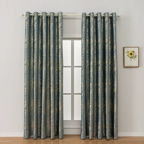 Blue Curtain Golden Lines