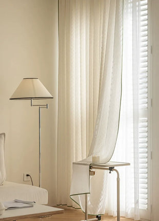 Beige corduroy curtain with geometric patterns