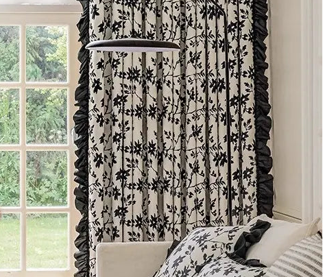 Black flowers blackout curtain in smooth chenille