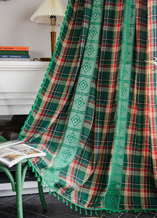 Red Vintage Check Curtain
