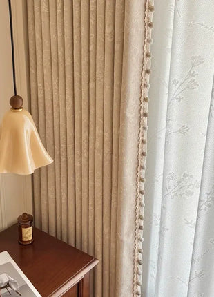 Beige floral tone-on-tone curtain for bedroom