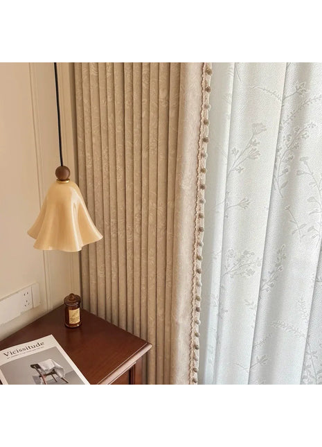 Beige floral tone-on-tone curtain for bedroom