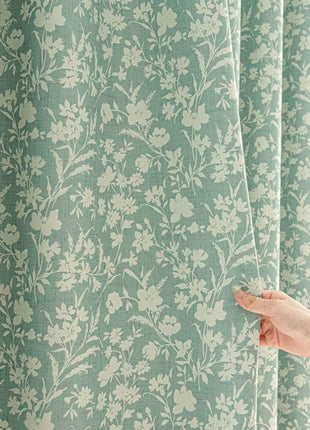 Green curtain white floral pattern country style