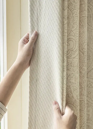 Luxury beige cotton linen blackout jacquard curtain