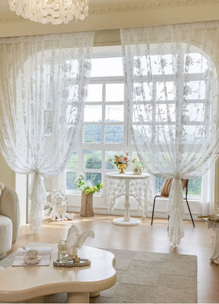 Romantic floral embroidered sheer curtain
