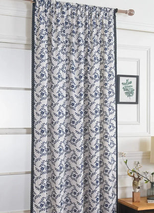 White Curtain Blue Flower Patterns