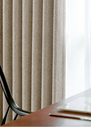 Thick chenille curtain with beige grid