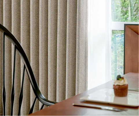 Thick chenille curtain with beige grid