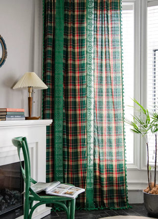 Red Vintage Check Curtain