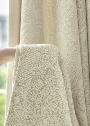 Luxury beige cotton linen blackout jacquard curtain