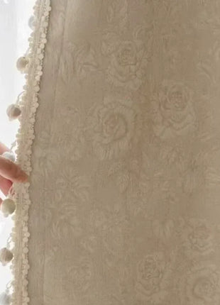 Beige floral tone-on-tone curtain for bedroom