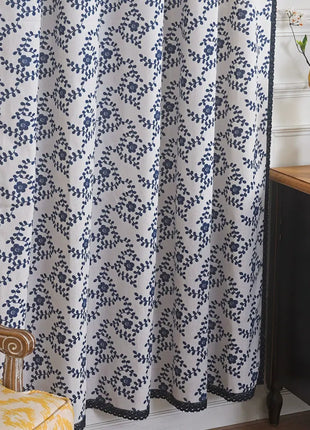 White Curtain Blue Flower Patterns