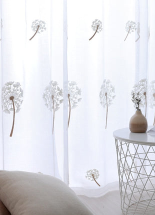 White Sheer Curtain Dandelion Patterns