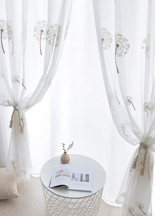 White Sheer Curtain Dandelion Patterns