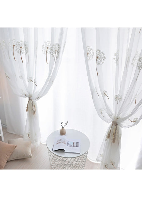 White Sheer Curtain Dandelion Patterns