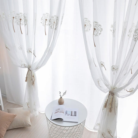 White Sheer Curtain Dandelion Patterns